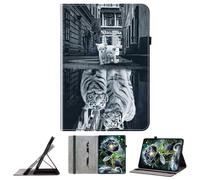 JZ Crystal Pattern Painted PU Leather Wallet Case for Lenovo Tab P12 12.7 inch Protective Cover with Stand - Tiger&Cat Reflection