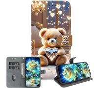JZ Crystal Texture Case for Moto G60 /G40 FUSION, Handmade Painted PU Leather Wallet Cover with Card Slots & Stand - Care Bears