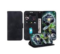 JZ Embossed Lotus Leather Wallet Cover For Nokia C32 Case with Card Holder & Kickstand - Black