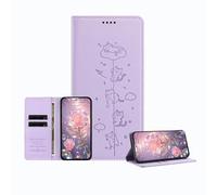 JZ Engraved Playful Cat Design Cover for Honor 400 Lite Case [PU Leather Wallet Case][RFID Blocking][Magnetic Closure][Wireless Charging Compatible] - Violet