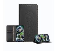 JZ Engraved Playful Cat Design Cover for TCL 40R Case [PU Leather Wallet Case][RFID Blocking][Magnetic Closure][Wireless Charging Compatible] - Black