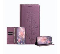 JZ Engraved Playful Cat Design Cover for TCL 40R Case [PU Leather Wallet Case][RFID Blocking][Magnetic Closure][Wireless Charging Compatible] - Purple