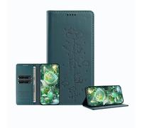 JZ Engraved Playful Cat Design Cover for TCL 50 SE / 40 NxtPaper Case [PU Leather Wallet Case][RFID Blocking][Magnetic Closure][Wireless Charging Compatible] - Malachite Green