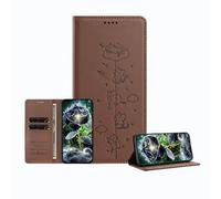JZ Engraved Playful Cat Design Cover for TCL 50 XL / 50 XL NxtPaper Case [PU Leather Wallet Case][RFID Blocking][Magnetic Closure][Wireless Charging Compatible] - Brown