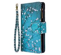 JZ Find X2 Neo 9 Card Holder Painted Zipper Wallet Case For Oppo Find X2 Neo / Reno3 Pro 5G Flip Cover - Plum Blossom