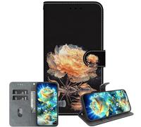 JZ For Moto G60s Crystal Texture Case, Handmade Painted PU Leather Wallet Cover with Kickstand & Card Slots - Golden Peony