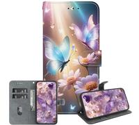 JZ For Moto G7 Power Case,Crystal Texture Handmade Painted Wallet Case with Card Holder & Kickstand - Butterflies Love Flowers