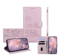 JZ for Xiaomi 13T Pro / 13T 5G / RedMi K60 Ultra Wallet Case, PU Leather Phone Cover with RFID Blocking, Anti-Drop Shockproof Case with Flip Stand, Embossed Cat Design - Pink