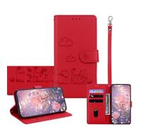 JZ for Xiaomi Poco F5 Pro/RedMi K60 / K60 Pro Wallet Case, PU Leather Phone Cover with RFID Blocking, Anti-Drop Shockproof Case with Flip Stand, Embossed Cat Design - Red