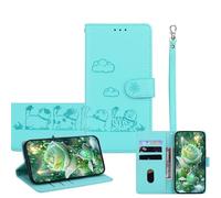 JZ for Xiaomi Poco F5 Pro/RedMi K60 / K60 Pro Wallet Case, PU Leather Phone Cover with RFID Blocking, Anti-Drop Shockproof Case with Flip Stand, Embossed Cat Design - Baby Green