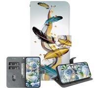 JZ Handmade Painted Wallet Case for Moto G60s,Crystal Texture Design with Kickstand & Card Holder - Golden Butterfly Feathers