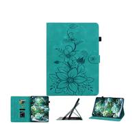 JZ Lily Embossed PU Leather Case for Amazon Fire HD 8 (8th/7th/6th/5th Gen) Flip Wallet Cover - [Multi-Angle Stand][Pencil Holder][Shockproof Protective] - Green