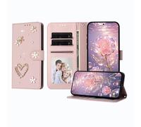 JZ Luxury Bling Wallet Case for Moto G60 /G40 FUSION, PU Leather Flip Cover with Rhinestone Pearl Design Magnetic Stand Case for Women Girls - Pink