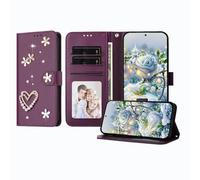 JZ Luxury Bling Wallet Case for TCL 60 / 60R, PU Leather Flip Cover with Rhinestone Pearl Design Magnetic Stand Case for Women Girls - Purple
