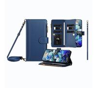 JZ Multi-Function Leather Wallet Case for OnePlus 12R 5G with 9 Card Slots, Zipper Purse, Wrist & Shoulder Strap, Clear Window, Wireless Charging Compatible - Blue
