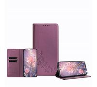 JZ Peony Embossed Wallet Case for HMD Pulse/Plus/Pro, Leather Wallet Flip Cover丨RFID Blocking丨Kickstand丨Card Slots丨Protective Folio Shell for Women Girl - Violet
