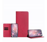 JZ Peony Embossed Wallet Case for TCL 40R, Leather Wallet Flip Cover丨RFID Blocking丨Kickstand丨Card Slots丨Protective Folio Shell for Women Girl - Red