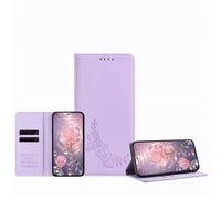 JZ Peony Embossed Wallet Case for TCL 40R, Leather Wallet Flip Cover丨RFID Blocking丨Kickstand丨Card Slots丨Protective Folio Shell for Women Girl - Light Purple