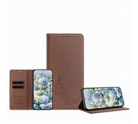 JZ Peony Embossed Wallet Case for TCL 60 SE NxtPaper, Leather Wallet Flip Cover丨RFID Blocking丨Kickstand丨Card Slots丨Protective Folio Shell for Women Girl - Brown