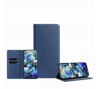 JZ Peony Embossed Wallet Case for TCL 605/60 SE, Leather Wallet Flip Cover丨RFID Blocking丨Kickstand丨Card Slots丨Protective Folio Shell for Women Girl - Dark Blue