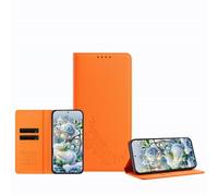 JZ Peony Embossed Wallet Case for Xiaomi 11 Lite, Leather Wallet Flip Cover丨RFID Blocking丨Kickstand丨Card Slots丨Protective Folio Shell for Women Girl - Orange
