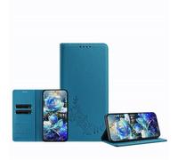 JZ Peony Embossed Wallet Case for Xiaomi Poco C85x, Leather Wallet Flip Cover丨RFID Blocking丨Kickstand丨Card Slots丨Protective Folio Shell for Women Girl - Lagon