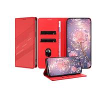 JZ Premium Vintage PU Leather Wallet Case for Xiaomi 15 Pro Flip Cover, Business Folio with Card Slots, Magnetic Closure & Adjustable Kickstand - Red