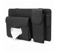 JZ PU Leather Car Sun Visor Organizer with Tissue Holder, Multifunctional Car Visor Storage Bag with Sunglasses Case & Card Slots, Universal Auto Visor Tissue Box for Car SUV Truck - Black