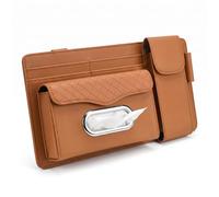 JZ PU Leather Car Sun Visor Organizer with Tissue Holder, Multifunctional Car Visor Storage Bag with Sunglasses Case & Card Slots, Universal Auto Visor Tissue Box for Car SUV Truck - Brown