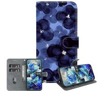 JZ PU Leather Case For Google Pixel 6a Wallet Cover,Handmade Crystal Texture Painted Pattern with Kickstand & Card Holder - Blue Flower