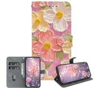 JZ PU Leather Case For Moto E7 Power Wallet Cover,Handmade Crystal Texture Painted Pattern with Kickstand & Card Holder - Pink Flower