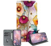 JZ PU Leather Case For Nokia C32 Wallet Cover,Handmade Crystal Texture Painted Pattern with Kickstand & Card Holder - Colored Flowers