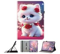 JZ PU Leather Crystal Pattern Wallet Case for Nokia T20 10.4 inch Stand Protective Flip Cover - Rose Cat