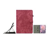 JZ Retro Cartoon Tiger Embossment PU Leather Case for Amazon Fire HD 10 (7th 2017/9th 2019),Multi-Angle Stand Cover with Pencil Holder - Red