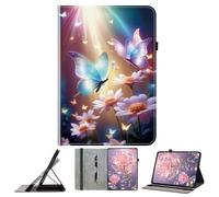 JZ Shockproof Crystal Painted Flip Cover for Honor Pad X9a 11.5 in PU Leather Wallet Case with Pencil Holder & Stand - Butterfly Love Flowers