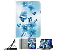 JZ Shockproof Crystal Painted Flip Cover for MatePad SE 11 2024 PU Leather Wallet Case with Pencil Holder & Stand - Blue Butterfly