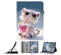 JZ Shockproof Crystal Painted Flip Cover for MatePad SE 11 2024 PU Leather Wallet Case with Pencil Holder & Stand - Fashion Tiger