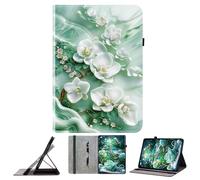 JZ Shockproof Crystal Painted Flip Cover for MatePad SE 11 2024 PU Leather Wallet Case with Pencil Holder & Stand - Jade Flower