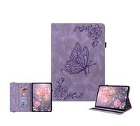 JZ Vintage Floral Butterfly Design Premium PU Leather Case for Lenovo Tab P12 12.7 inch Multi-Angle Viewing Stand Cover with Pencil Holder - Violet