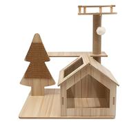 JZCANCFYQ 23.6" x 19.7" Wooden Cat Tree 2-Tier, 28" Tall Cat Tower with Cozy Cat House & Viewing Platform, Wear-Resistant Hemp Rope Scratching Posts, Stable Floor Mount Cat Activity Center