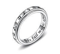 JZCOLOR 925 Sterling Silver Spinner Fidget Ring for Women: Musical Note Viking Rune Heartbeat Anxiety Stress Relieving Rotatable Ring Faith Hope Love Spinner Ring Jewelry Gift, 4 UK, Sterling Silver