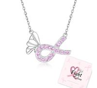 JZCOLOR Sterling Silver Butterfly Awareness Breast Cancer Awareness Pink Bow with Cubic Zirconia Survivor Encouragement Jewellery Gifts for Women Breast Cancer Fighter Sterling Silver