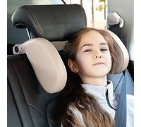 JZCreater Car Seat Headrest Pillow,Head Neck Support Sleeping Travel Seat Pillow with Cushion Foam,Premium Seat Head Pillow,360 Degree Adjustable Long Trip Rest Headrest Pillow for Kids Adults, Beige