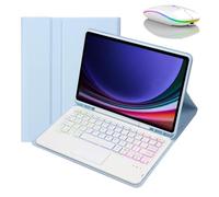 JZCZMCE Keyboard Case for Samsung Galaxy Tab S10 FE Plus 13.1 inch 2025, Detachable Wireless Backlit Keyboard with Pencil Holder, Thin Slim Folio Cover with Bluetooth Mouse,Blue