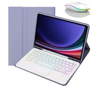 JZCZMCE Keyboard Case for Samsung Galaxy Tab S10 FE Plus 13.1 inch 2025, Detachable Wireless Backlit Keyboard with Pencil Holder, Thin Slim Folio Cover with Bluetooth Mouse,Purple