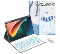 JZCZMCE Keyboard Case for Xiaomi Mi Pad 5/5 Pro 11 inch 2021, 7 Color Backlit, Built in Pencil Holder, Magnetic Detachable Wireless Keyboard with Bluetooth Mouse,White