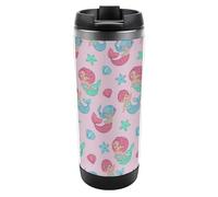 JZemdybill 13oz/380ml Stainless Steel Insulated Travel Coffee Cup, Beautiful Mermaid Pattern Travel Mug with Leakproof Lid, Non-Slip Bottom