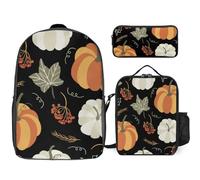 JZemdybill 3 In 1 Backpack Combination Set,Autumn Pumpkin Leaves Baroque Black Labrador Dog Black Scary Skull Black Horse Boston Terrier,17 Inch Backpack + Lunch Bag + Pencil Case