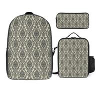 JZemdybill 3 In 1 Backpack Combination Set,Baroque Black Labrador Dog Black Scary Skull Black Horse Boston Terrier,17 Inch Backpack + Lunch Bag + Pencil Case