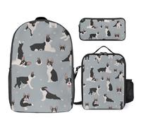 JZemdybill 3 In 1 Backpack Combination Set,Boston Terrier Dog Blue Burning Flame Bubbles And Beer Brown Bear Canoe Paddle Cake And Teapot Floral Cartoon Bananas Camo Buck Deer Cartoon Shark Cat Patte